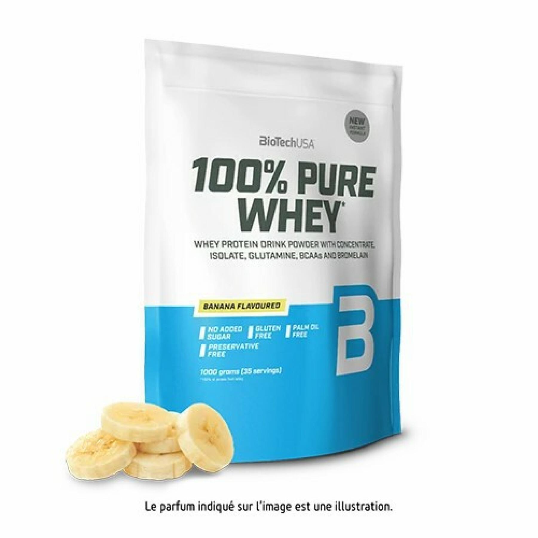 Embalagem de 10 sacos de proteína de soro de leite 100% puro Biotech USA - Banane - 1kg