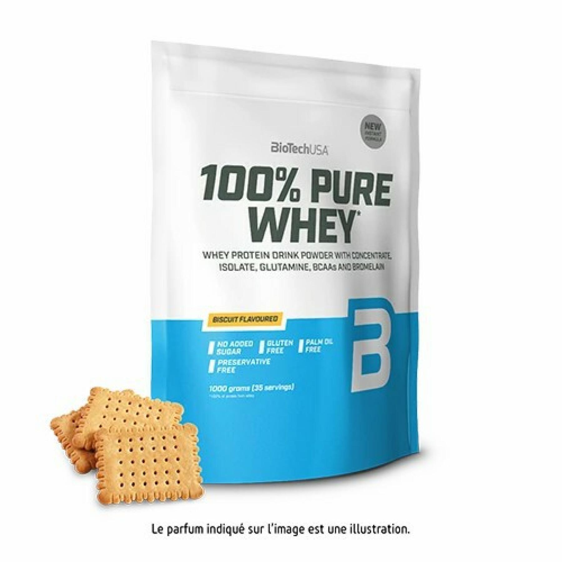 Embalagem de 10 sacos de proteína de soro de leite 100% puro Biotech USA - Biscuit - 1kg
