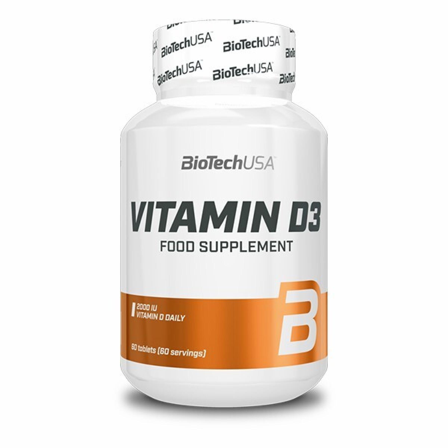 Frasco de suplemento alimentar 60 comprimidos Biotech USA Vitamin D3 50mcg
