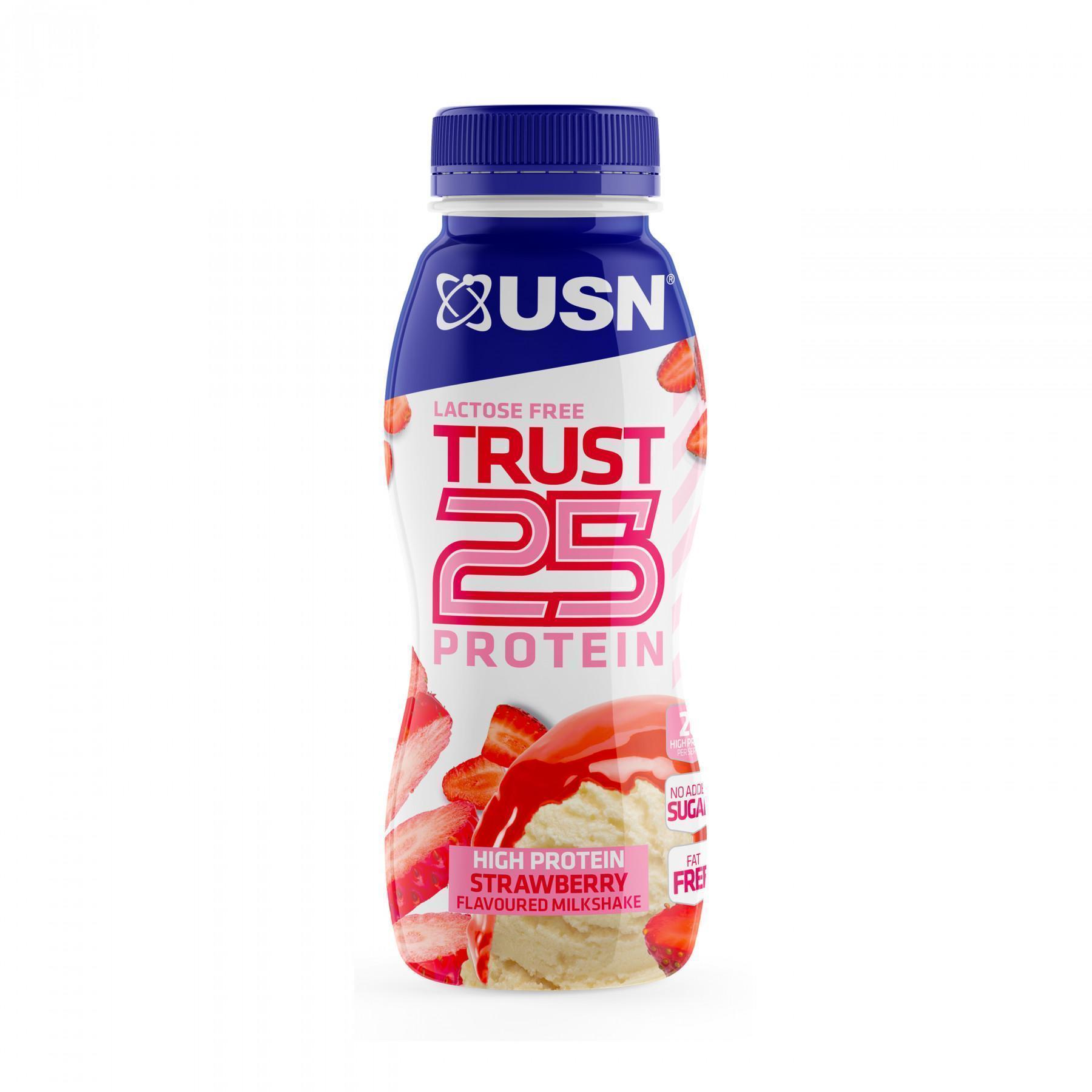 Embalagem de 8 batidos de proteína 330 ml USN Trust RTD 25 Fraise 