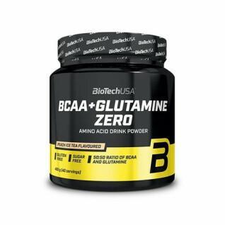 Frascos de aminoácidos Biotech USA bcaa + glutamine zero - Thé glacé aux pêches - 480g (x10)