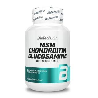 Frasco de suplemento alimentar 60 comprimidos Biotech USA MSM Chondroitin Glucosamine